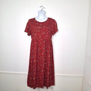 Erika & Co Floral Babydoll Maxi Dress Sz L Boho Cottagecore Peasant Colorful